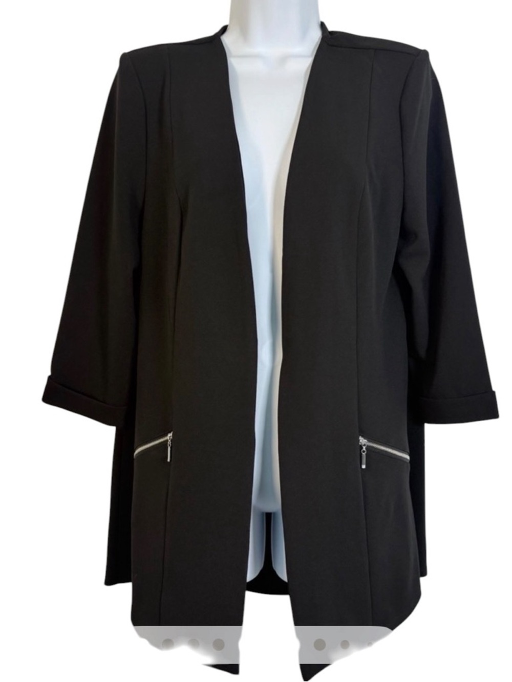 Love Scarlett Black Open Front Blazer with Zipper Accents Edgy Modern Office